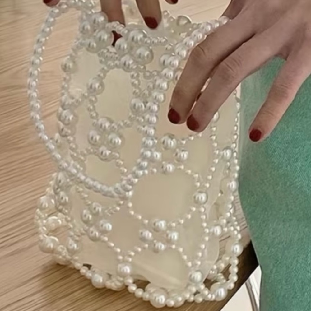 NWT Handmade Pearl-Embellished White Evening Clutch - Picture 2 of 5